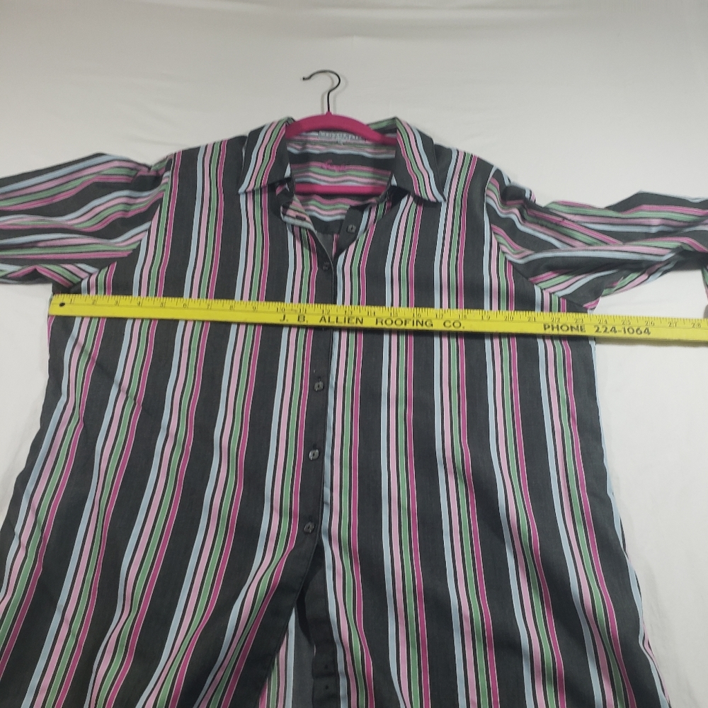 Foxcroft Wrinkle Free Collared Shirt Multi-Color Striped Classic Fit Button-up - Picture 4 of 6